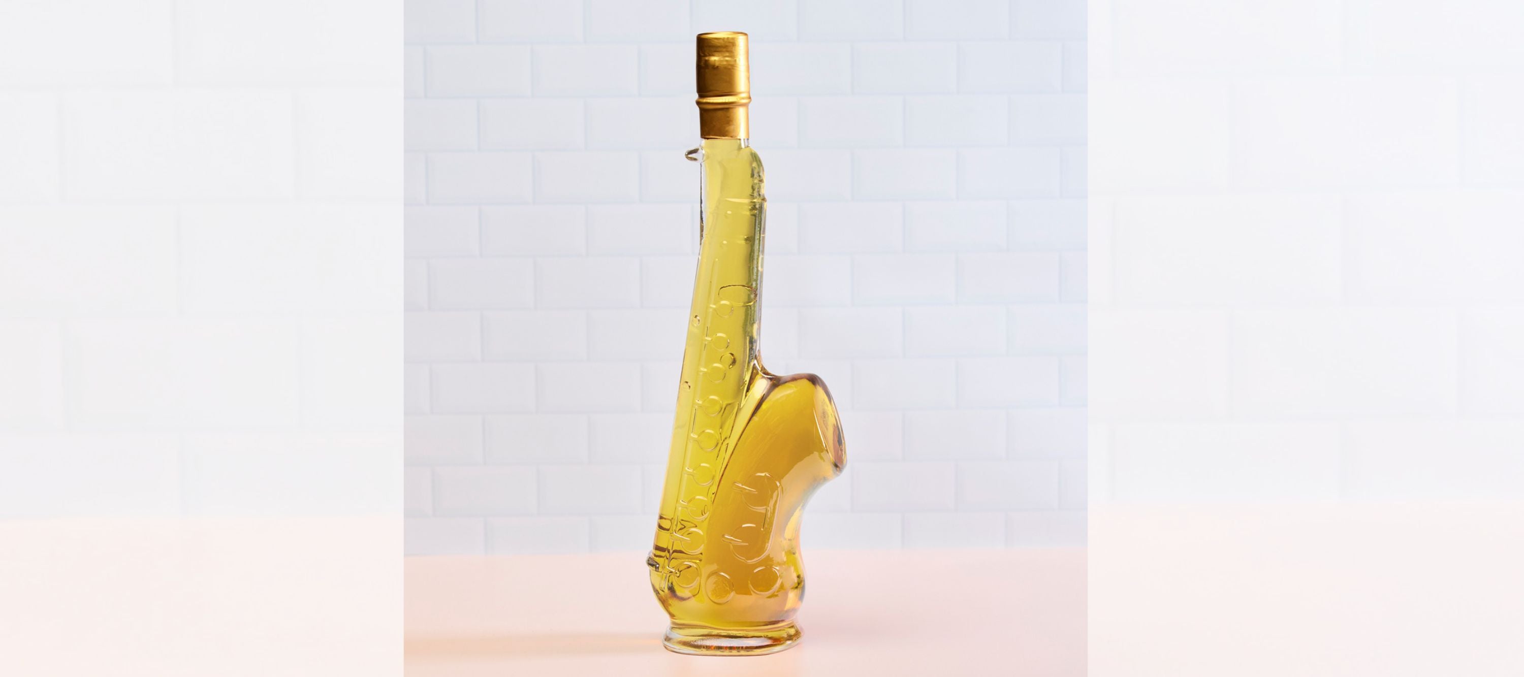 Saxophone Bottle filled with Butterscotch Liqueur