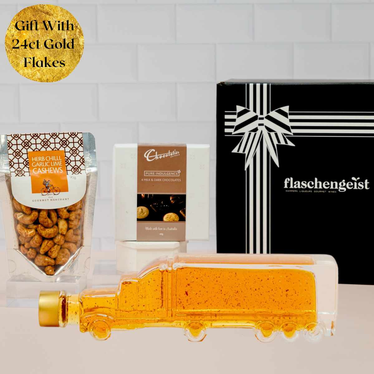 Truck Chocolate and Gourmet Cashew Hamper with 24ct Gold Flakes