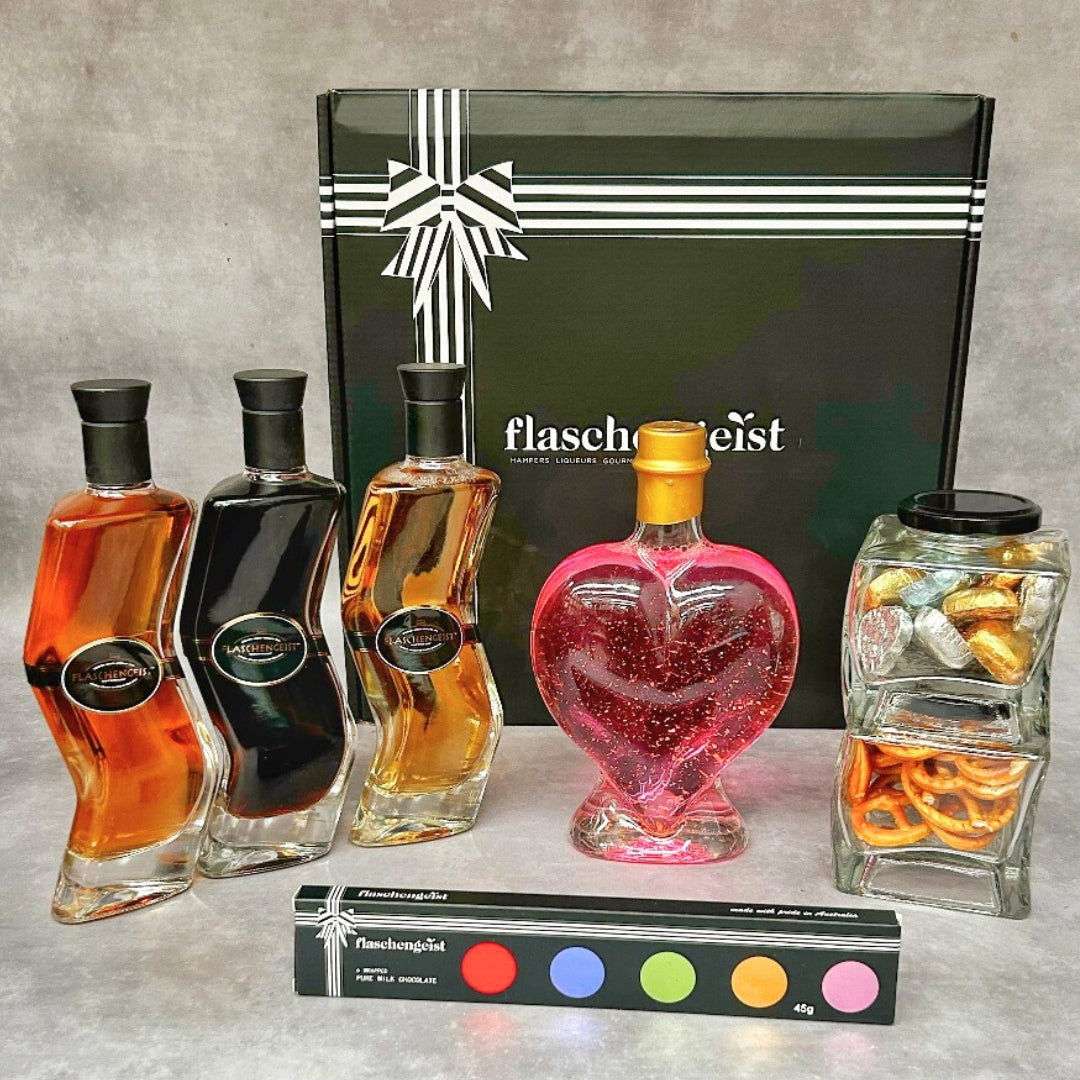 Heart Bottle with 3 Z Bottles, Jars (Chocolates & Pretzels) + Chocolates