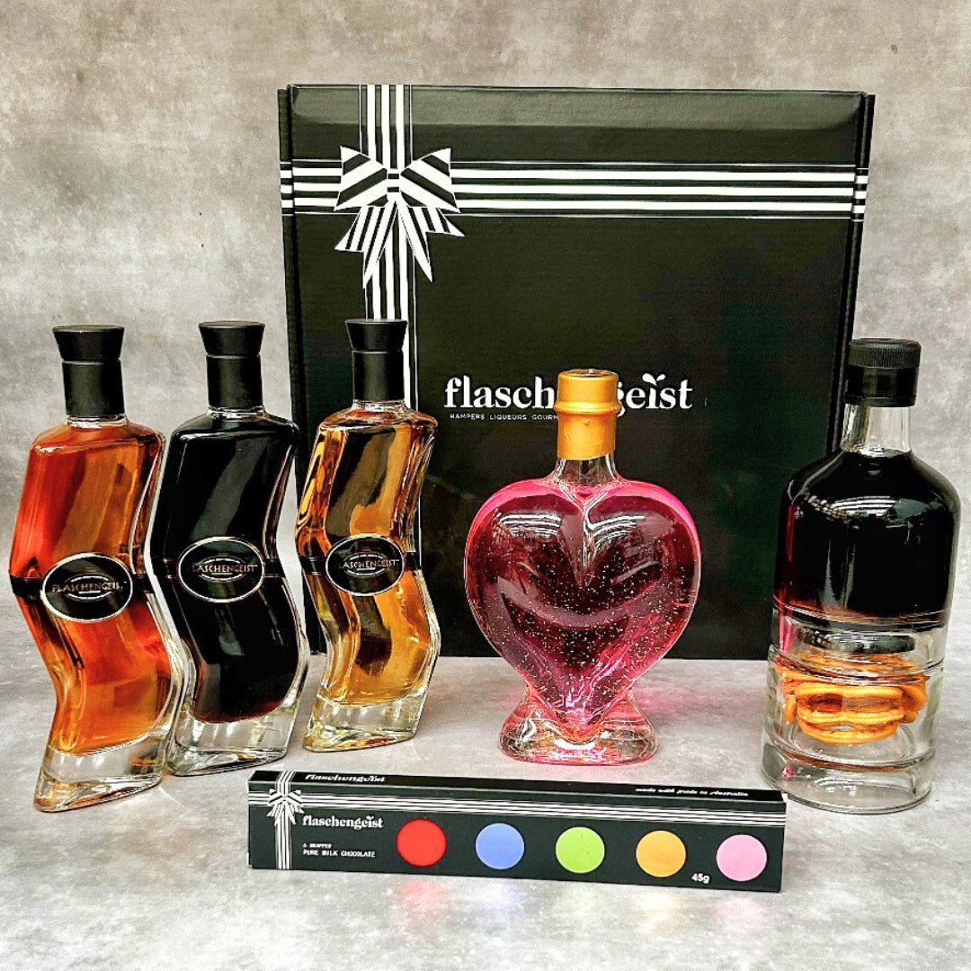 Heart Bottle with 3 Z Bottles, Pagoda Bottle & Jar of Pretzels + Chocolates