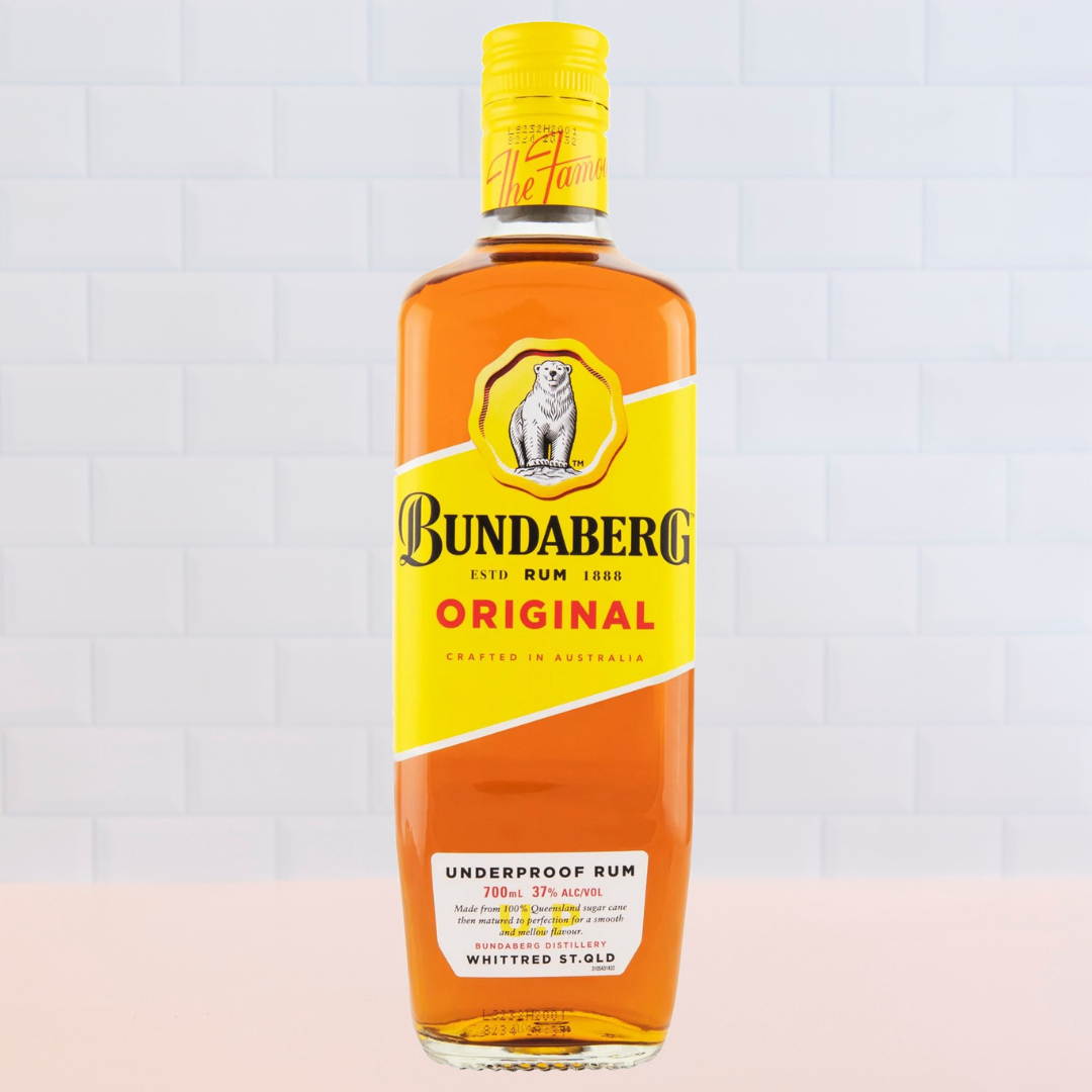 Bottle of Bundaberg Original Rum on a white background