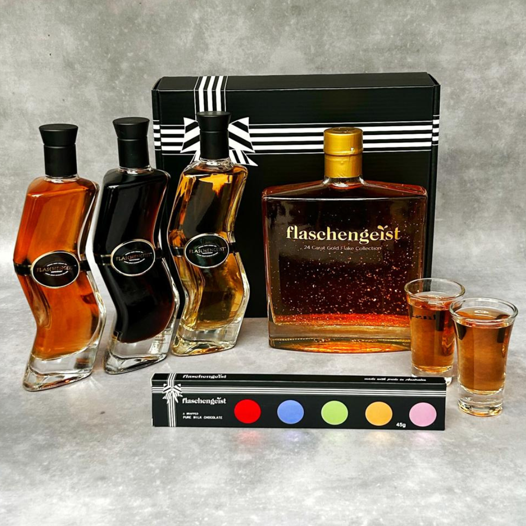 Flaschengeist Luxe Decanter with 24 Carat gold flakes for that wonderful experience of mixing quality liqueurs