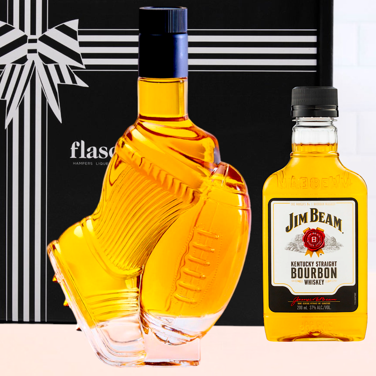 Flaschengeist Football Bottle Gift Hamper with Jim Beam Bourbon 200ml, Fine Chocolates & 1 Shot Glass | The Ultimate Gift for AFL and NRL Fans