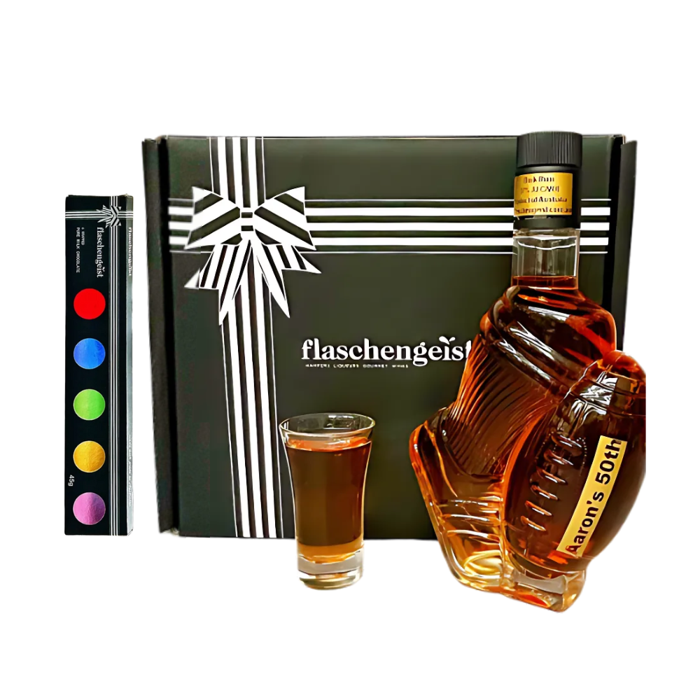 Flaschengeist Football Bottle (Personalised) - Gift Box + Shot Glass + Flaschengeist Fine Chocolates - An Iconic Gift for AFL & NRL Fans