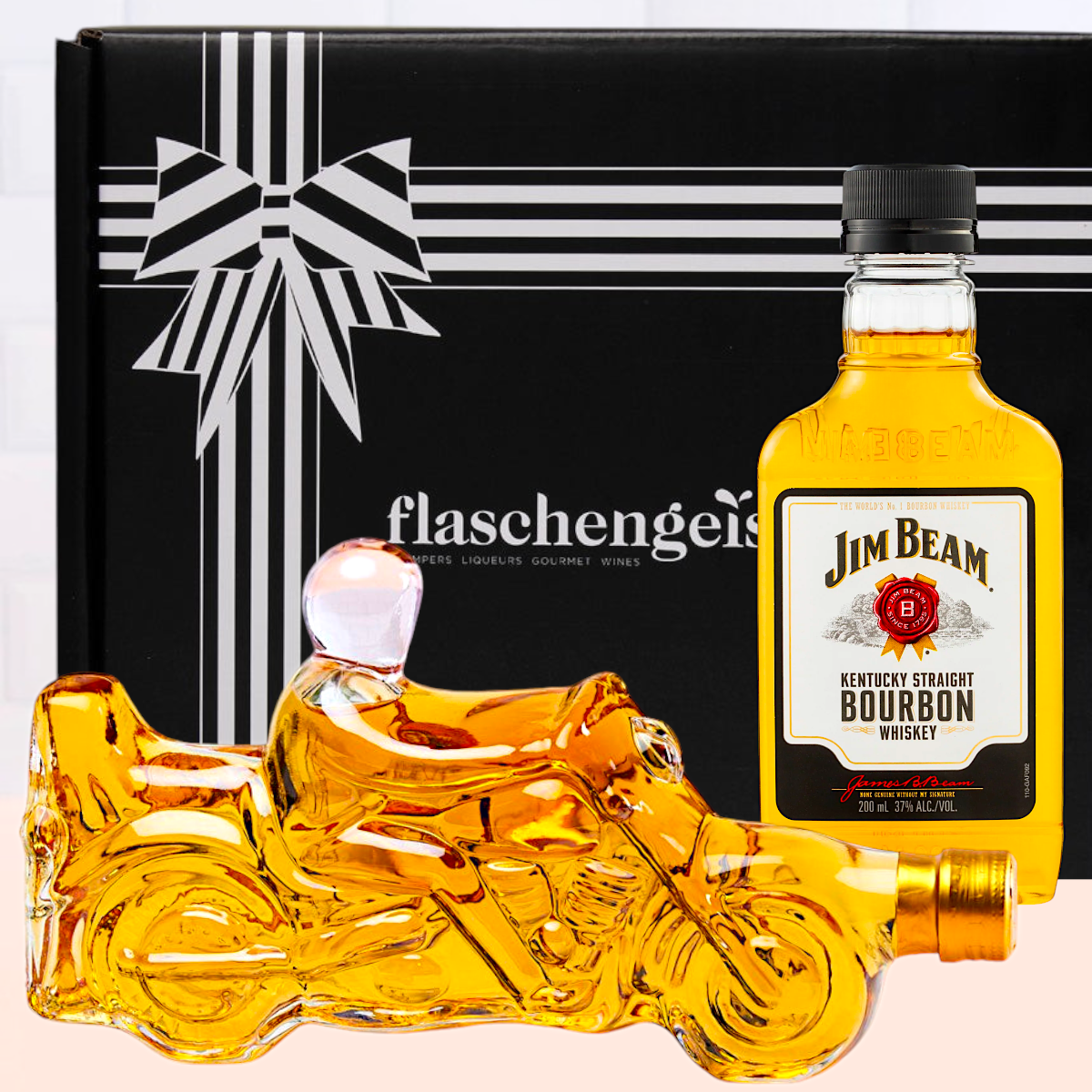 Flaschengeist Motorbike Bottle Gift Hamper with Southern Liqueur, Jim Beam Bourbon & Fine Chocolates | An Enthusiast's Open Road Indulgence