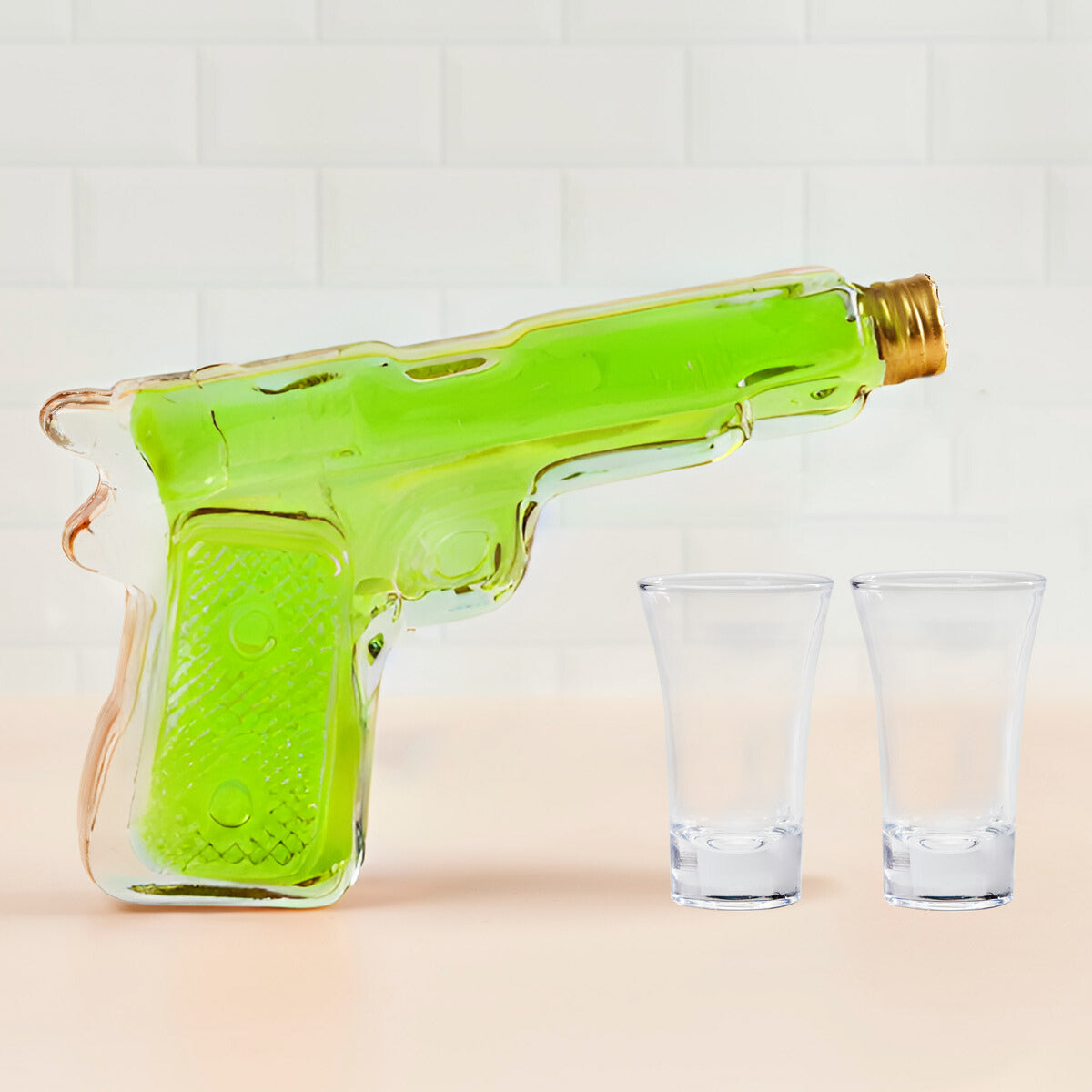 Flaschengeist - Pistol Bottle - Emerald Sparkles - Gift Box - Unique Gift Idea