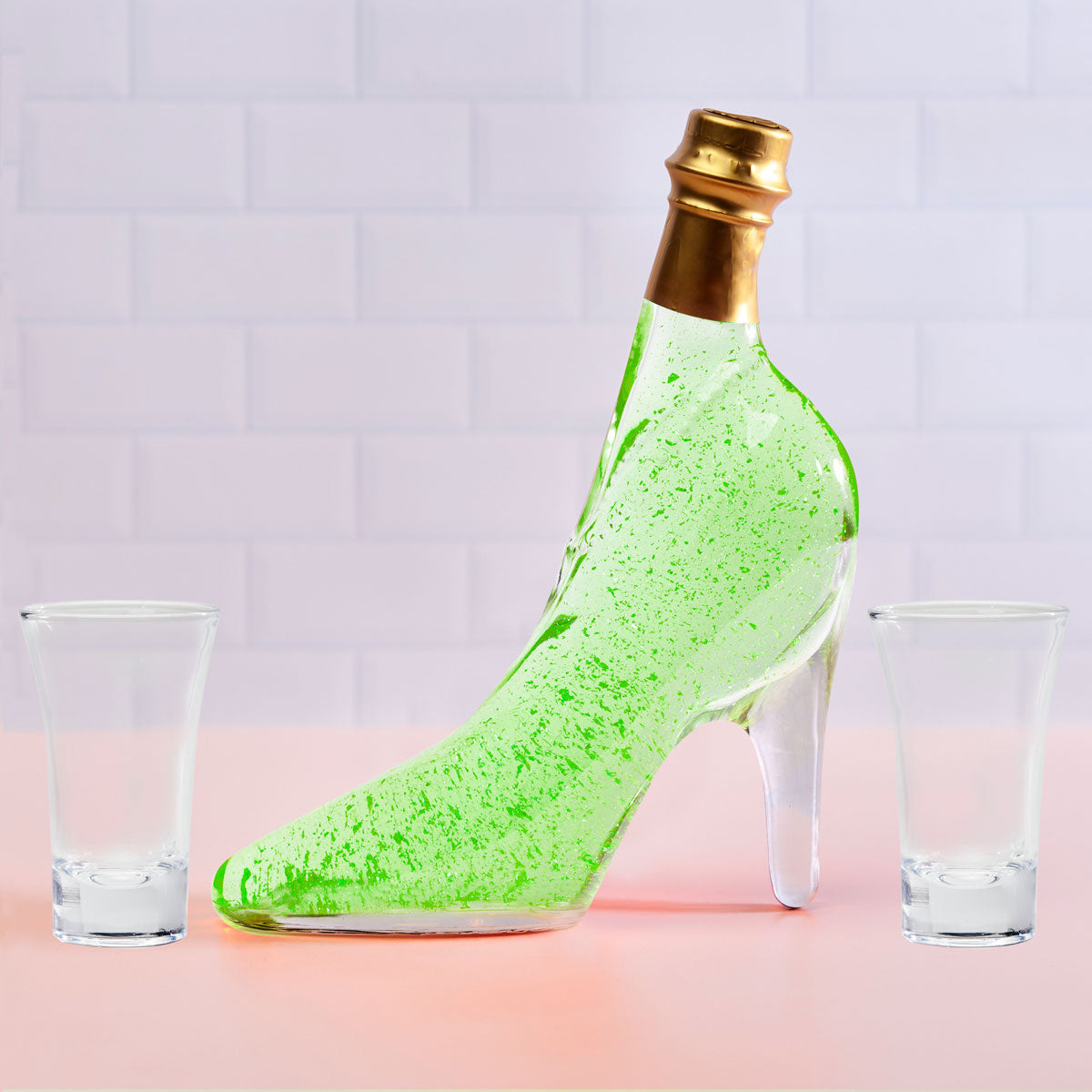 Shoe Bottle - Emerald Sparkles with 24 Carat Gold Flakes - Gift Box + Chocolates
