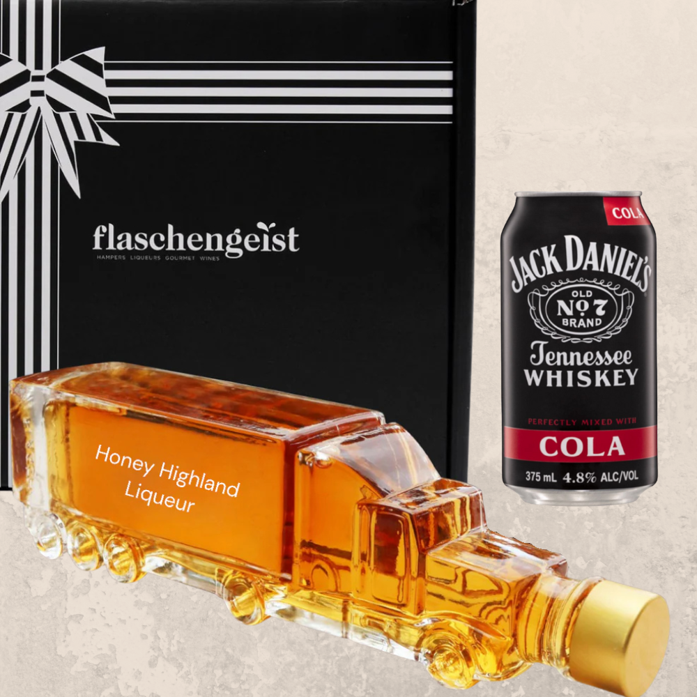 Flaschengeist Truck gift Hamper with Jack Daniel's Whiskey Cola, a great pair. Unique and thoughtful gifting
