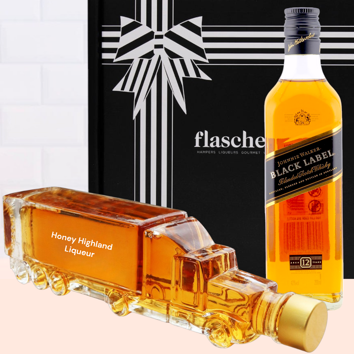 Flaschengeist Motorbike Bottle Gift Hamper with Johnnie Walker Black Label & Fine Chocolates | A Black Label Motoring Adventure