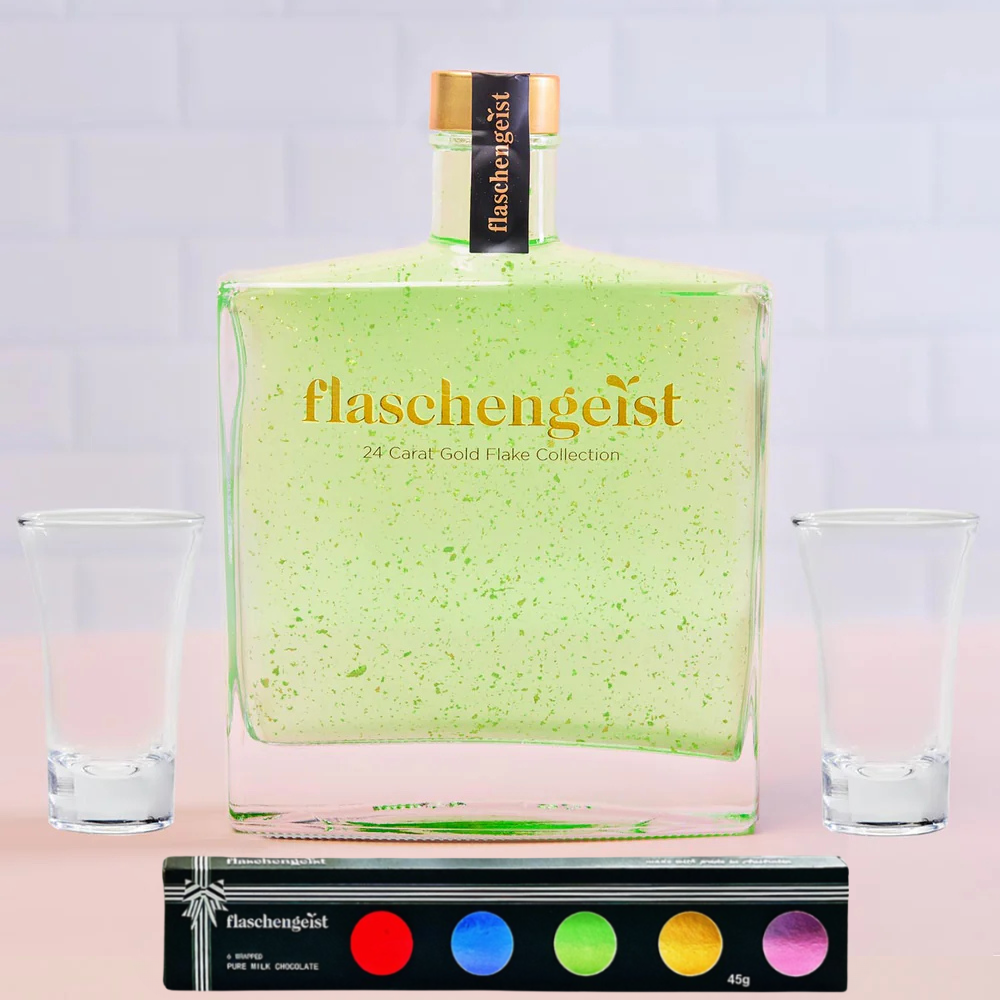 Non Alcoholic Luxe Decanter with 24 Carat Gold Flakes Gift Box + Chocolates