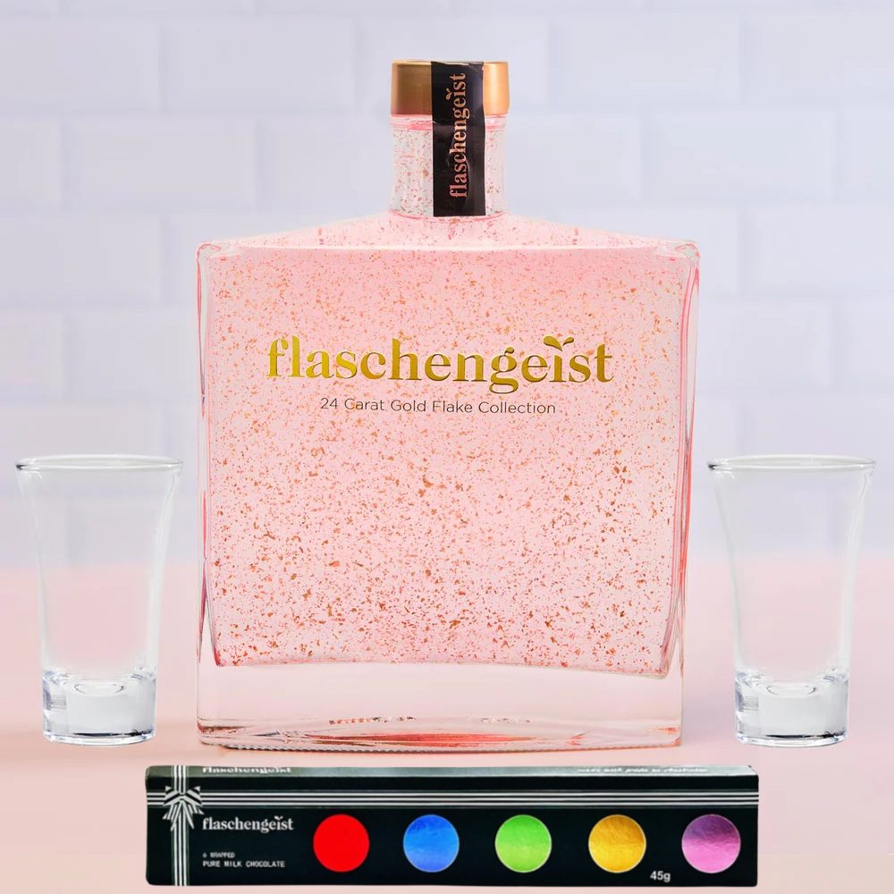 Non Alcoholic Luxe Decanter with 24 Carat Gold Flakes Gift Box + Chocolates