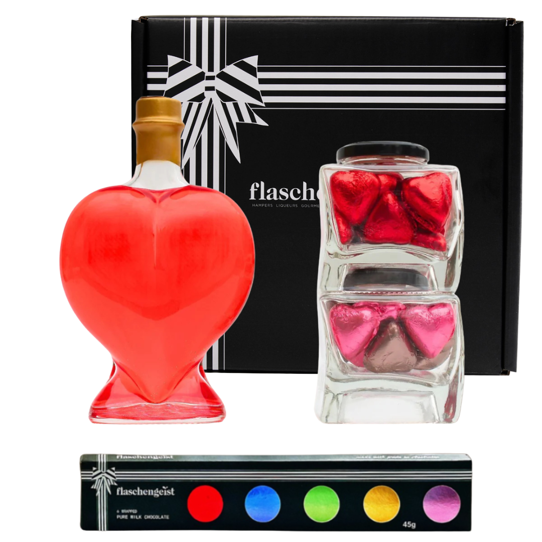 FFD Love Heart Raspberry Liqueur and Love Heart Chocolate Duo Jar Gift Set + Chocolates