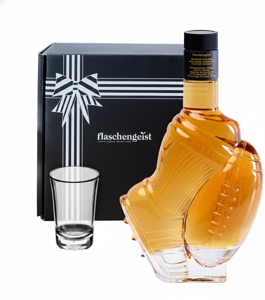 Flaschengeist Football Bottle - Gift Box + Shot Glass + Flaschengeist Fine Chocolates - An Iconic Gift for AFL & NRL Fans