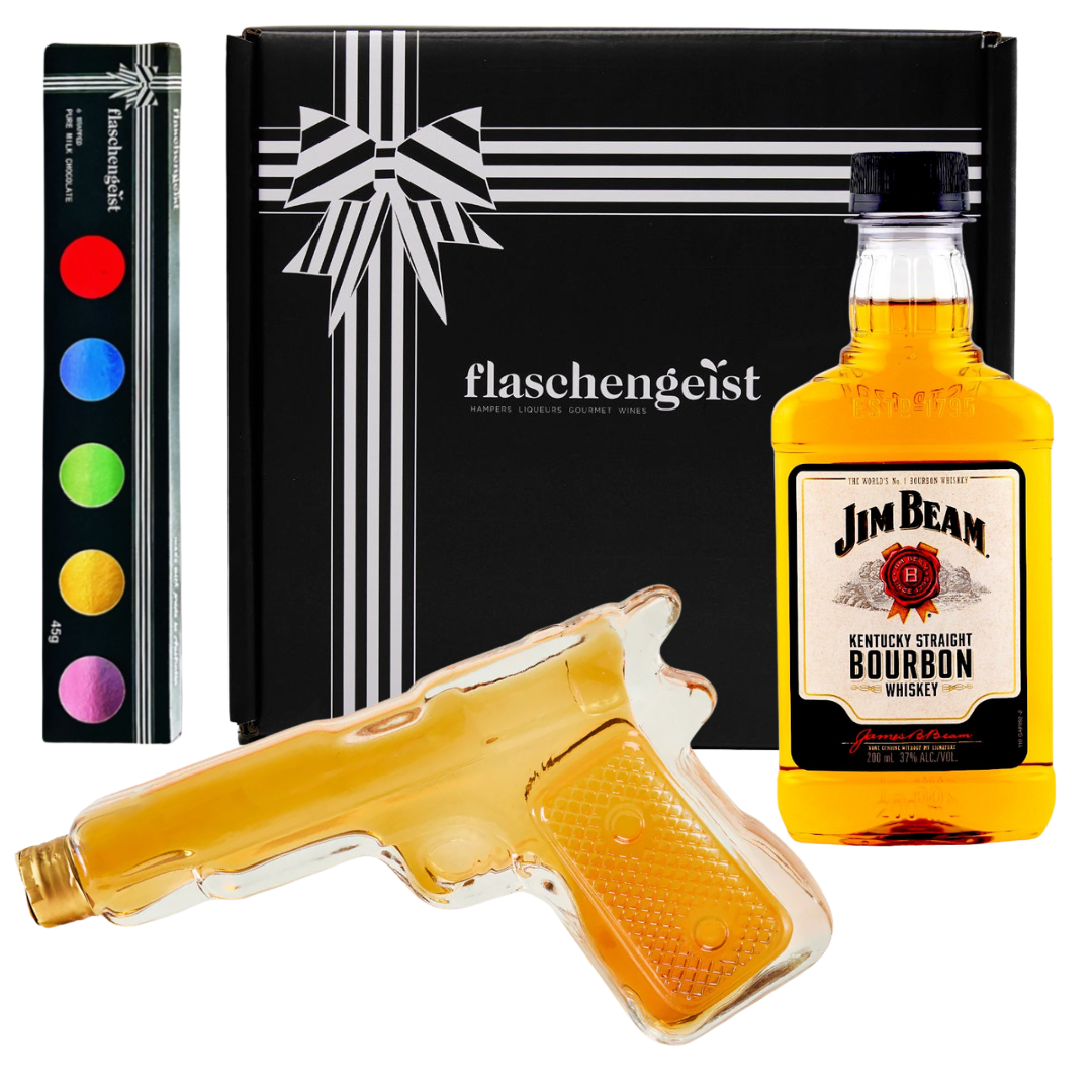 Flaschengeist Motorbike Bottle Gift Hamper with Southern Liqueur, Jim Beam Bourbon & Fine Chocolates | An Enthusiast's Open Road Indulgence