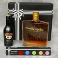 Flaschengeist Luxe Decanter + 24 Carat Gold Flakes Liqueur with Baileys Cream 200 ml  + Flaschengeist fine Chocolates Luxurious Baileys Gift Set That Glimmers with GOLD