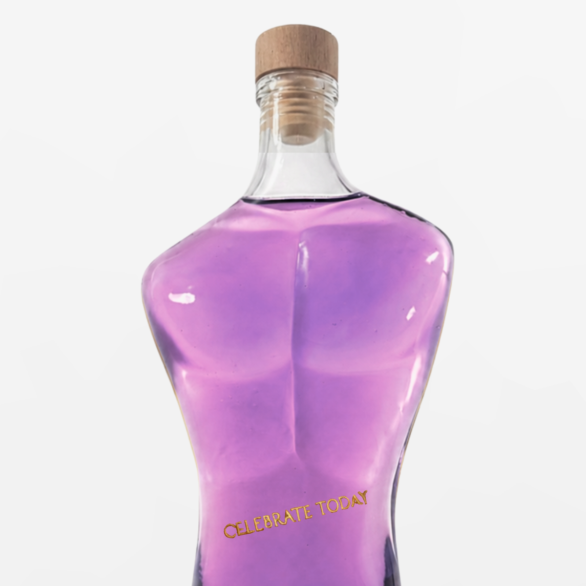 Flaschengeist Adam Decanter Birthday Gift — close-up of personalised gold metal label reading Celebrate Today on Adam decanter bottle
