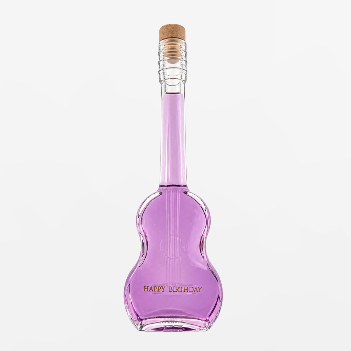 Flaschengeist Guitar Birthday Gift — detailed handcrafted glass guitar bottle filled with premium spirits, front-facing hero shot on cream background
