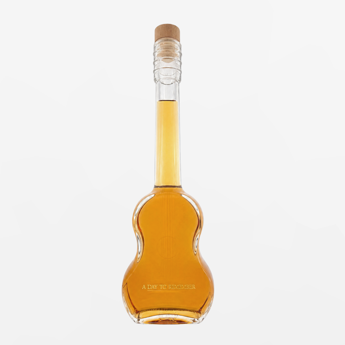 Flaschengeist Guitar Birthday Gift — detailed handcrafted glass guitar bottle filled with premium spirits, front-facing hero shot on cream background
