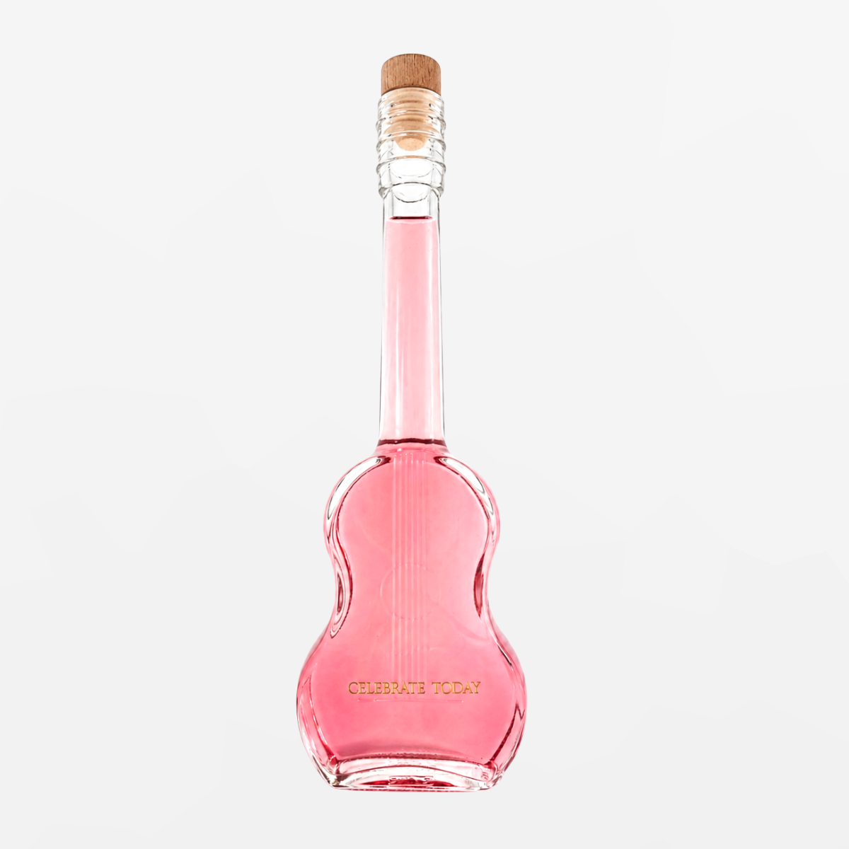 Flaschengeist Guitar Birthday Gift — detailed handcrafted glass guitar bottle filled with premium spirits, front-facing hero shot on cream background
