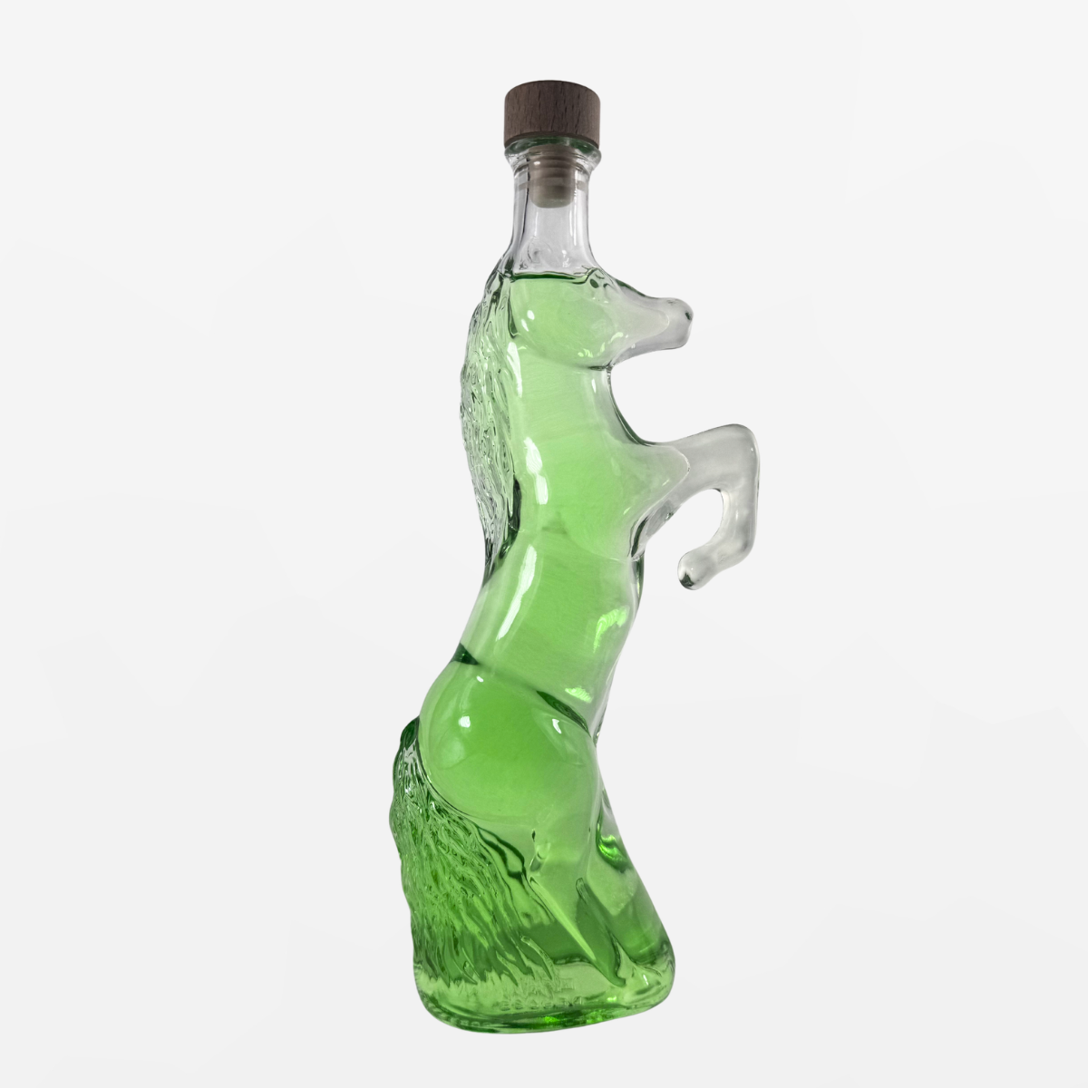 Flaschengeist Horse Birthday Gift — majestic handcrafted glass horse bottle filled with premium spirits, front-facing hero shot on cream background
