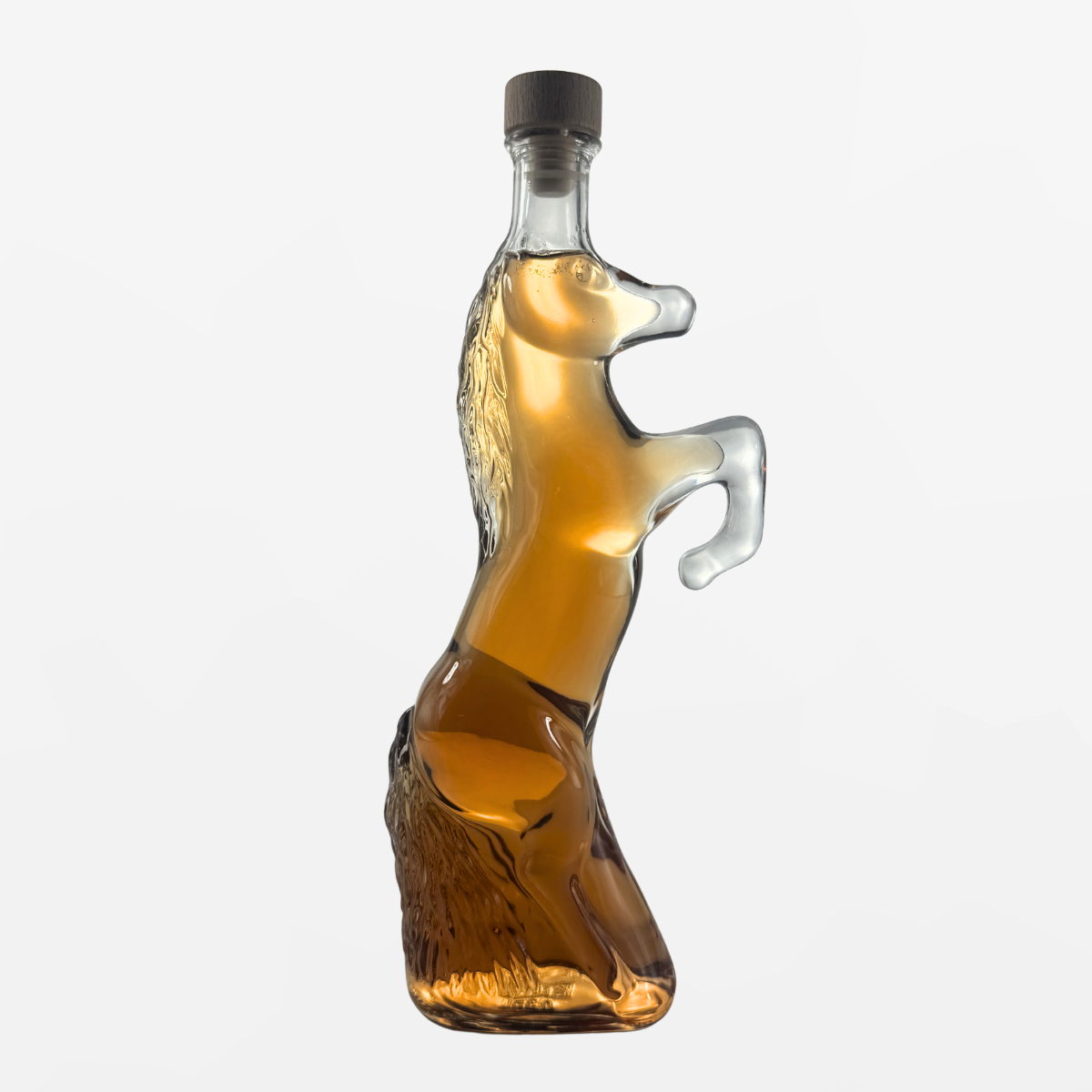 Flaschengeist Horse Birthday Gift — majestic handcrafted glass horse bottle filled with premium spirits, front-facing hero shot on cream background
