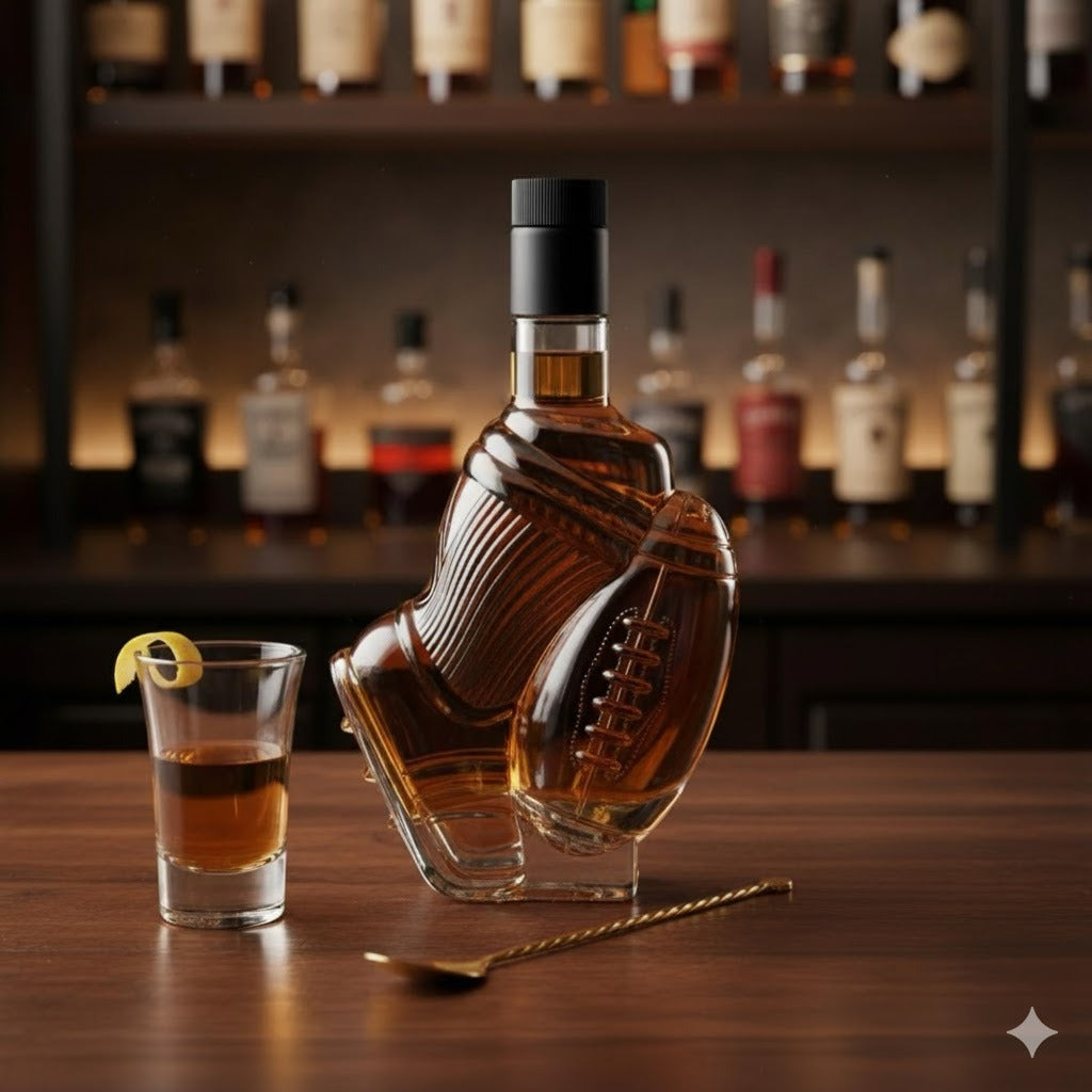 Flaschengeist Football Bottle - Gift Box + Shot Glass + Flaschengeist Fine Chocolates - An Iconic Gift for AFL & NRL Fans