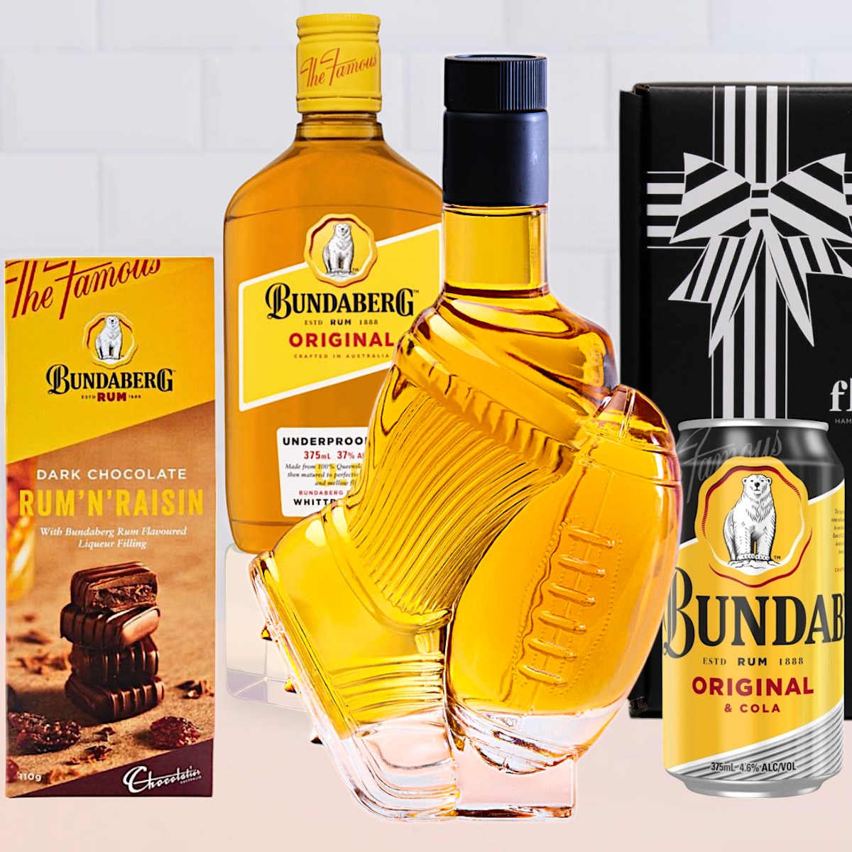 Gift Hamper with Bundaberg Rum and Football Bottle