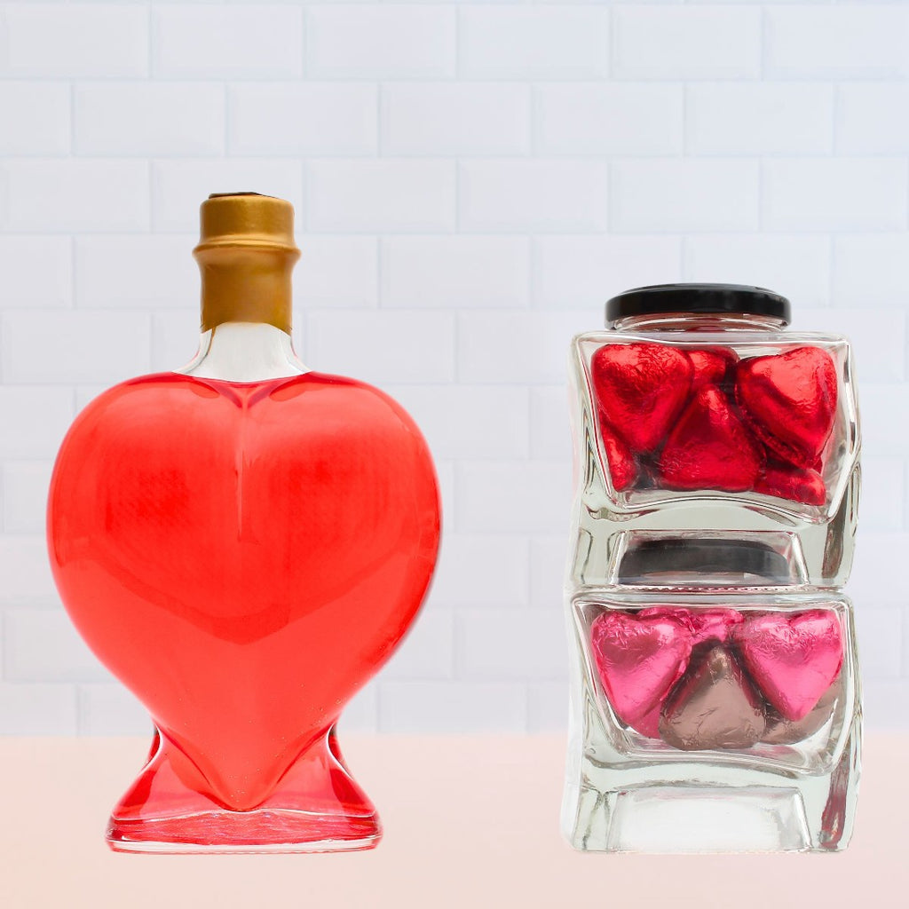 Love Heart Raspberry Liqueur and Love Heart Chocolate Duo Jar Gift Set + Chocolates