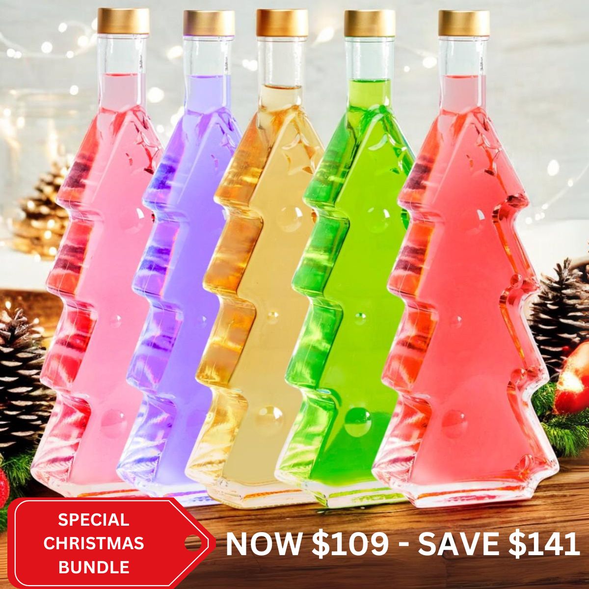 Christmas Tree Bottle 500ml - Special 5 Bottles Only Bundle