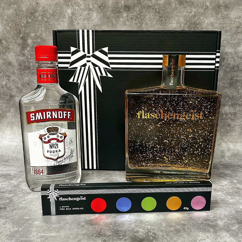 Smirnoff Vodka & Flaschengeist Luxe Bottle with Chocolate Liqueur + Gold Flakes and Chocolates