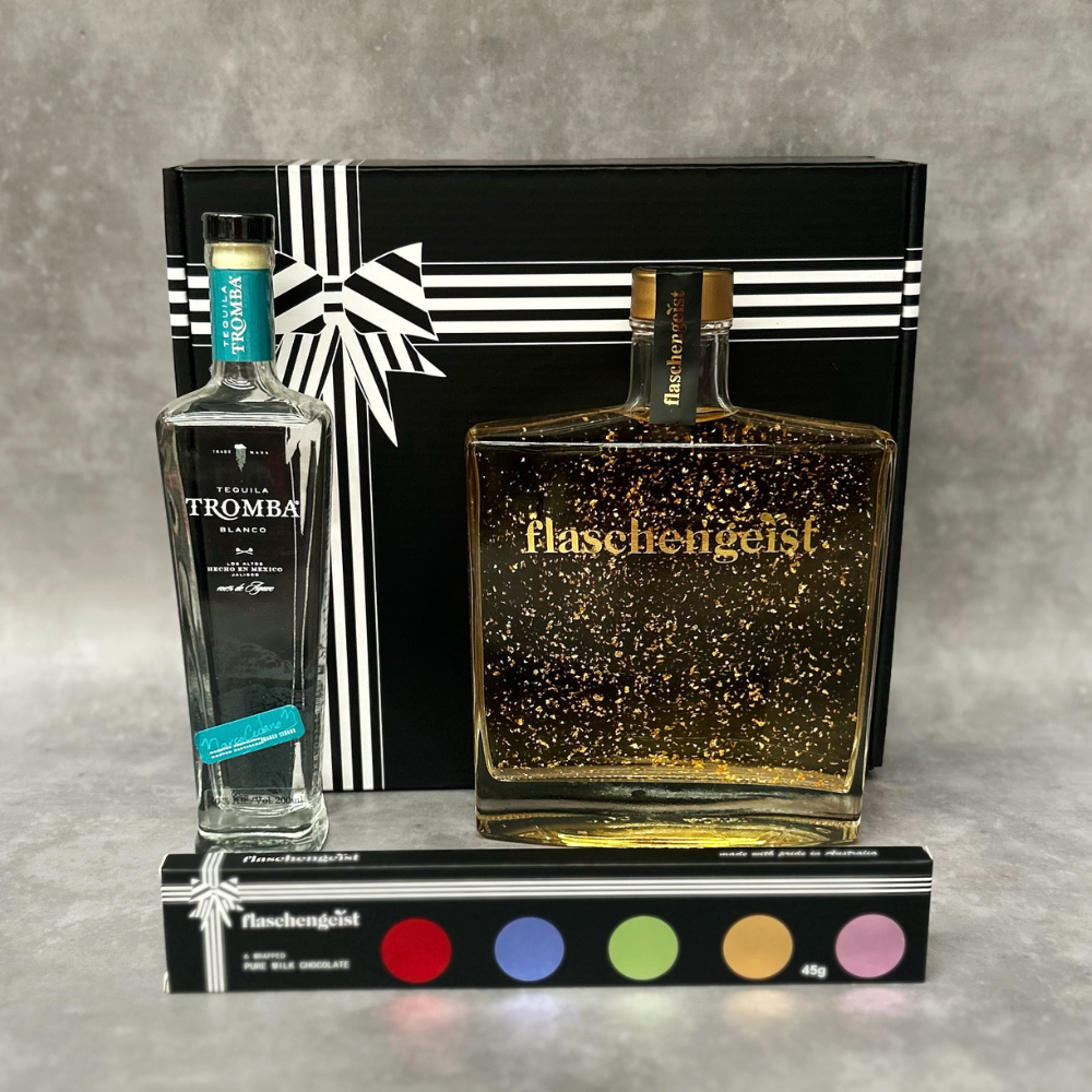 Tromba Tequila & Flaschengeist Luxe Bottle with Chocolate Liqueur + Gold Flakes and Chocolates