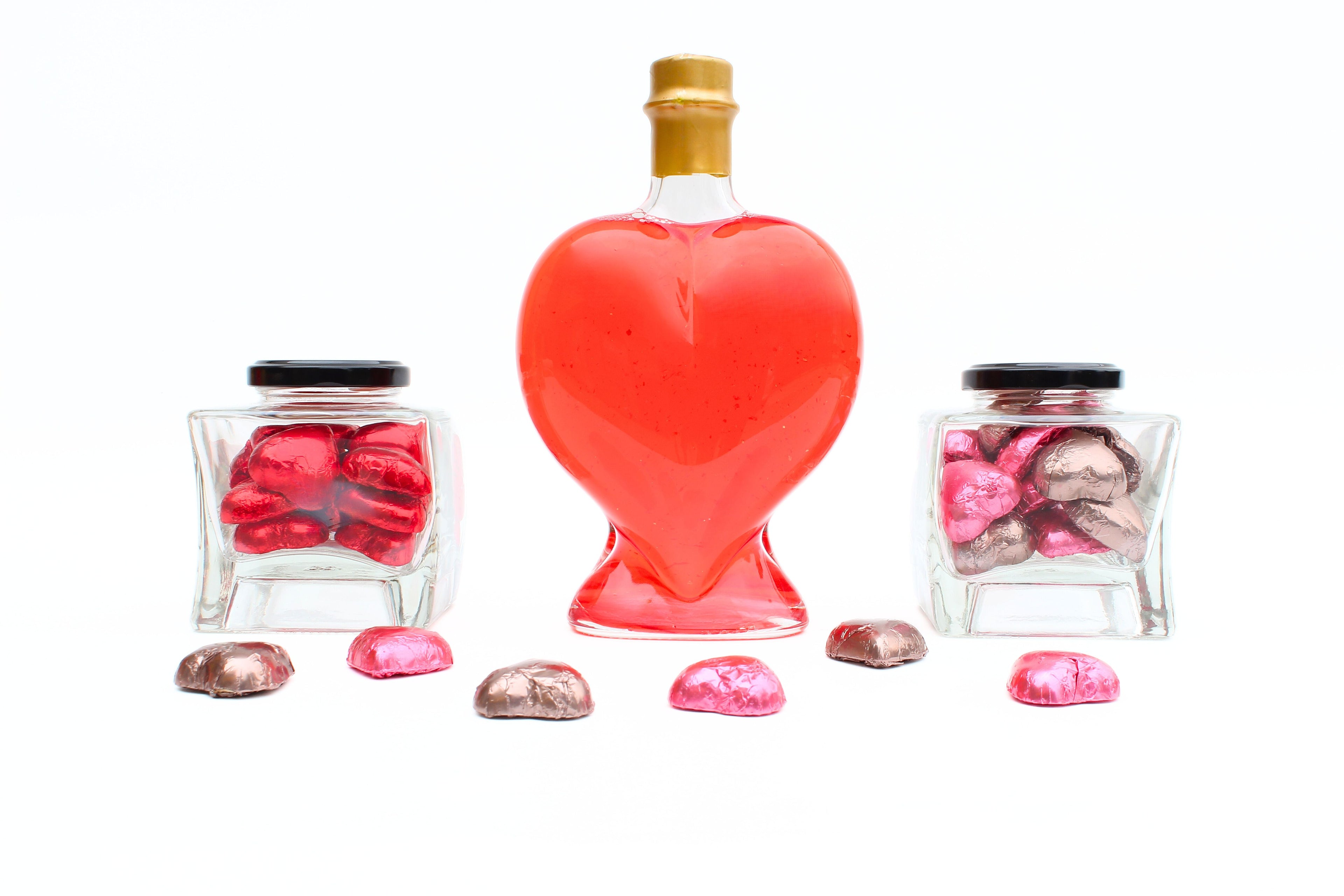 Love Heart Raspberry Liqueur and Love Heart Chocolate Duo Jar Gift Set + Chocolates