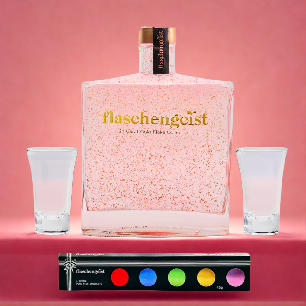 Non Alcoholic Luxe Decanter with 24 Carat Gold Flakes Gift Box + Chocolates