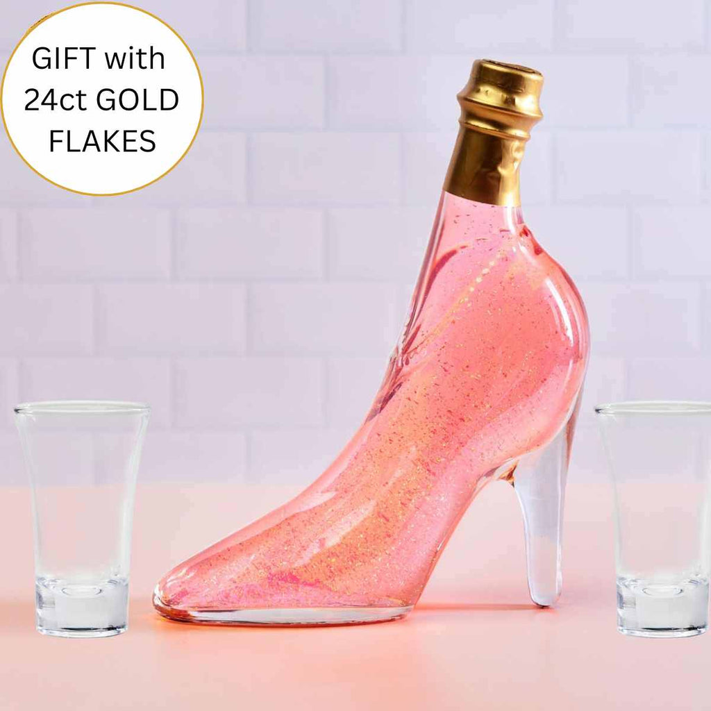 Flaschengeist Shoe Bottle Gift Hamper with Blush Blossom Non-Alcoholic Beverage, 24 Carat Gold Flakes & Fine Chocolates | The Perfect Celebration Gift