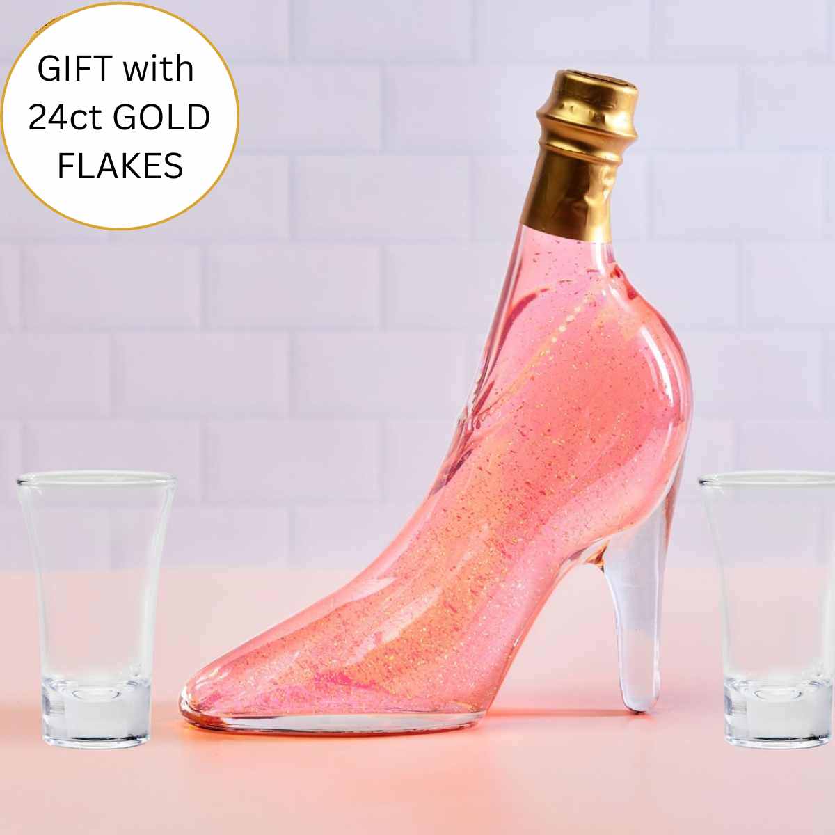 Flaschengeist Shoe Bottle Gift Hamper with Blush Blossom Non-Alcoholic Beverage, 24 Carat Gold Flakes & Fine Chocolates | The Perfect Celebration Gift