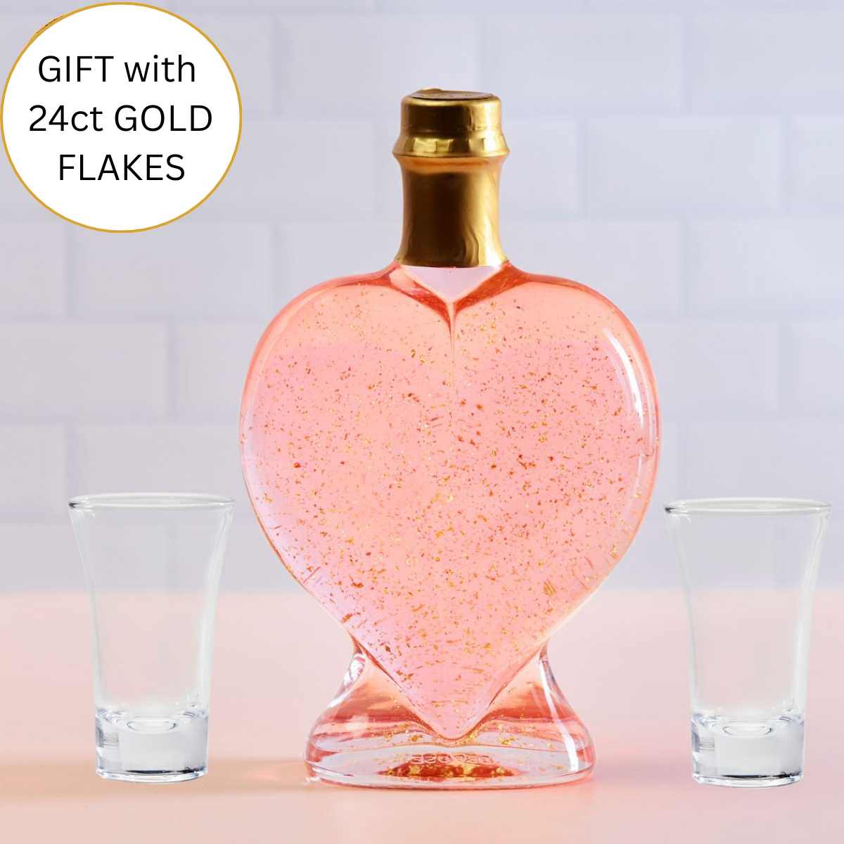 Love Heart Bottle - Pink Vodka + 24 Carat Gold Flakes - Gift Box