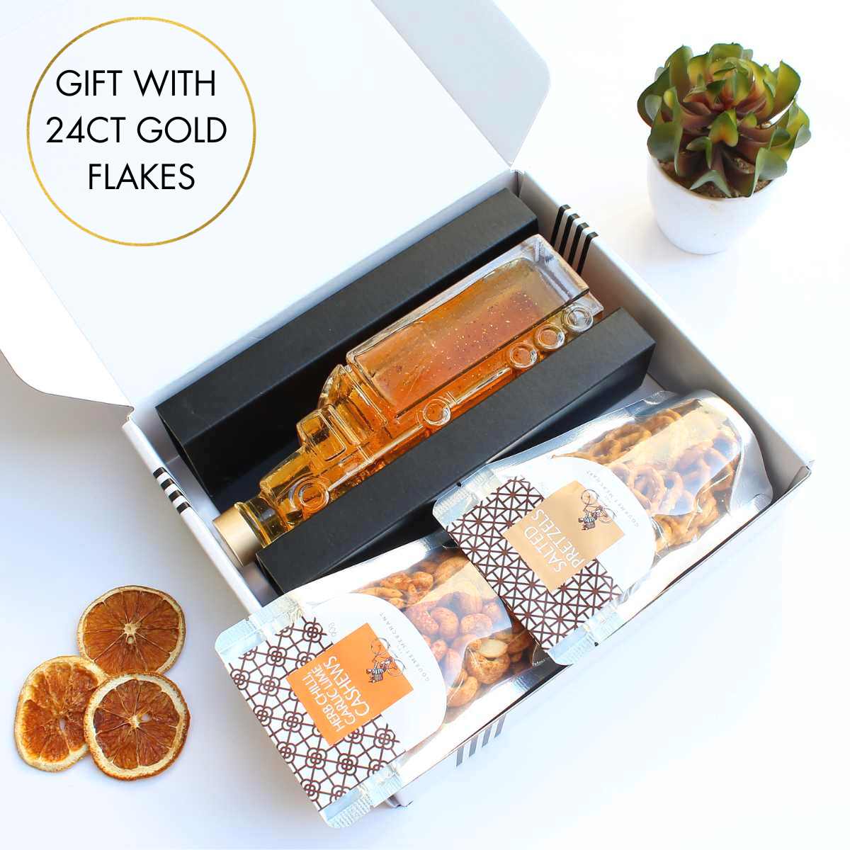 Truck and Gourmet Treats Corporate Hamper with Premium Spirits +24ct Gold Flakes