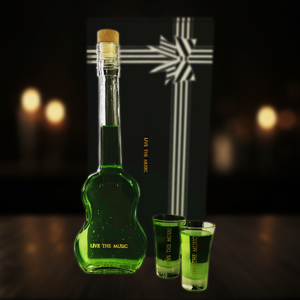 Flaschengeist Guitar Bottle - Gift Box + 2 Shot Glasses  - The Perfect Gift for Music Lovers