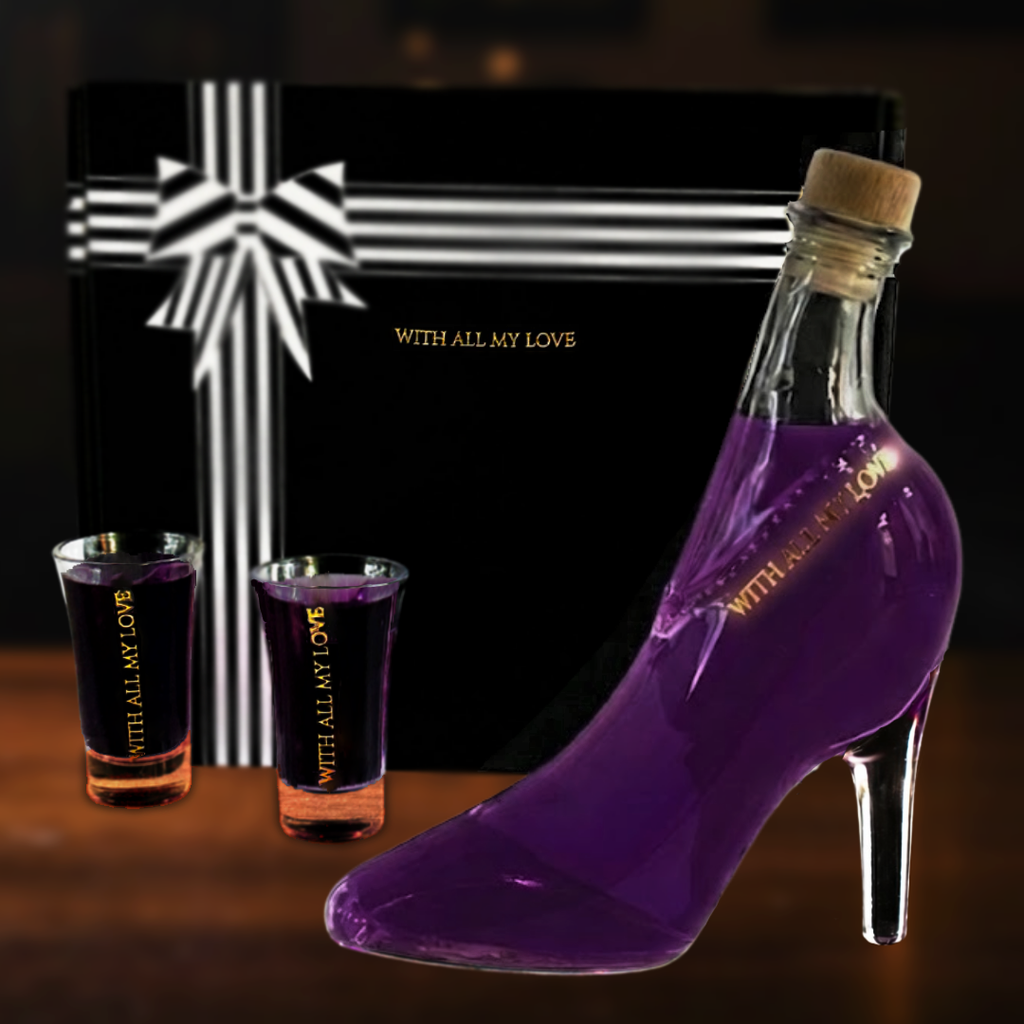 Flaschengeist Shoe Bottle - +24 Carat Gold Flakes + 2 shot glasses