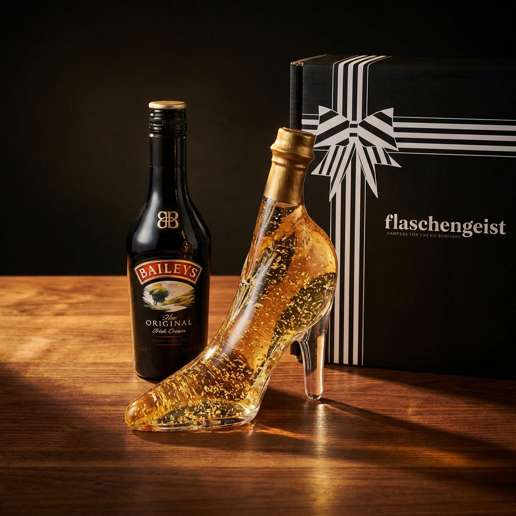 Flaschengeist handcrafted glass stiletto bottle with cream liqueur pairing