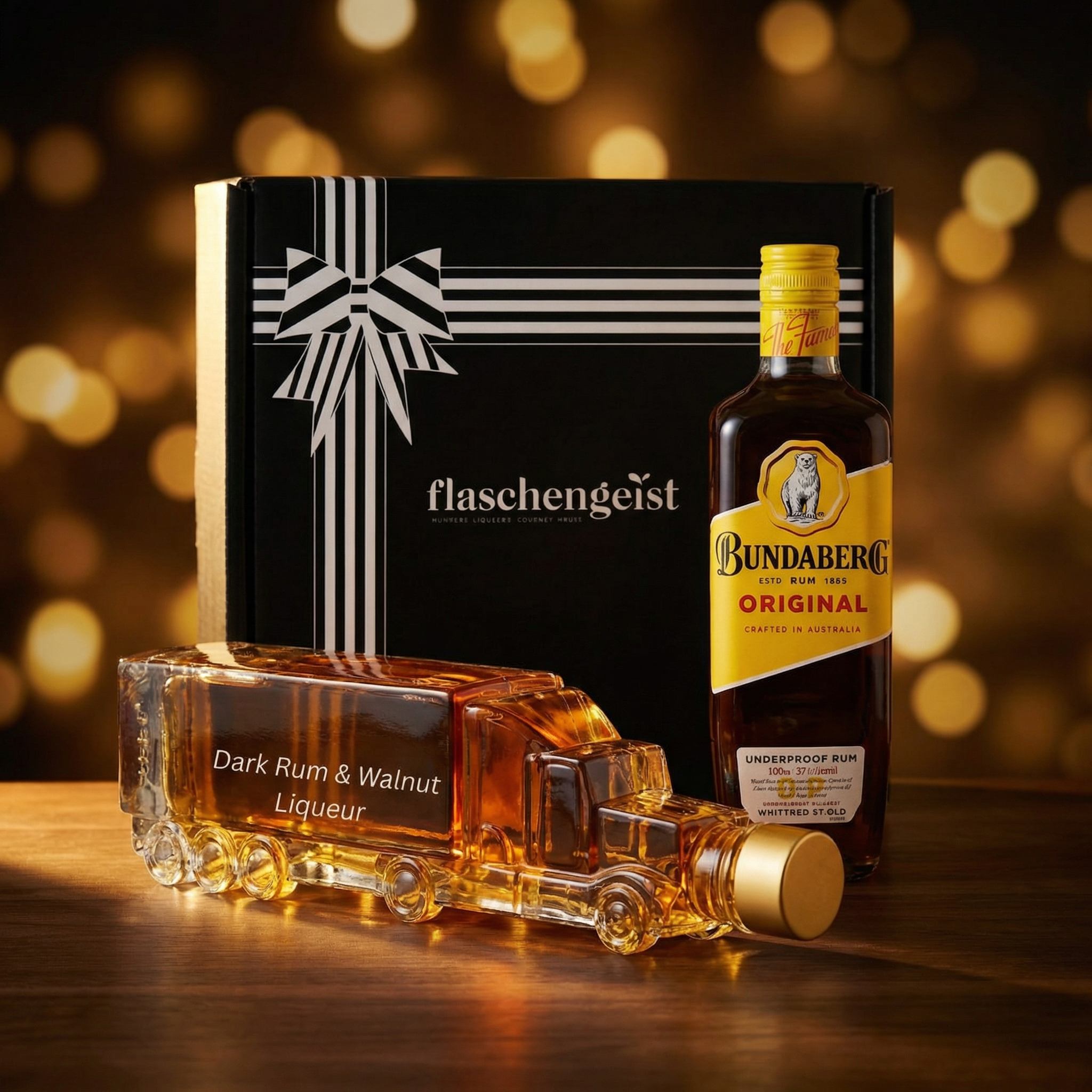 Flaschengeist handcrafted glass truck bottle with premium rum pairing